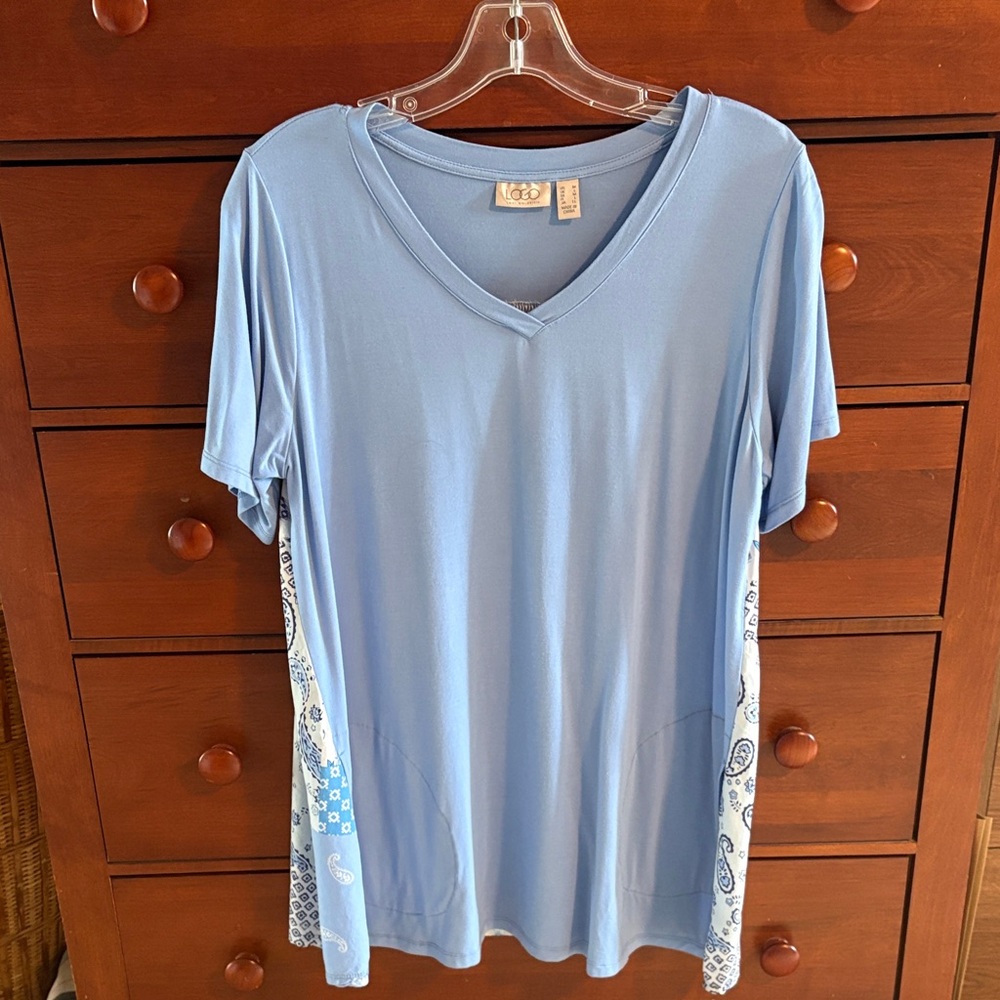 LOGO by Lori Goldstein Light Blue V-Neck Tunic